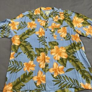 Panama Jack Hawaiian Shirt Blue/Orange Tropical Print S/S Button Men's Size XL